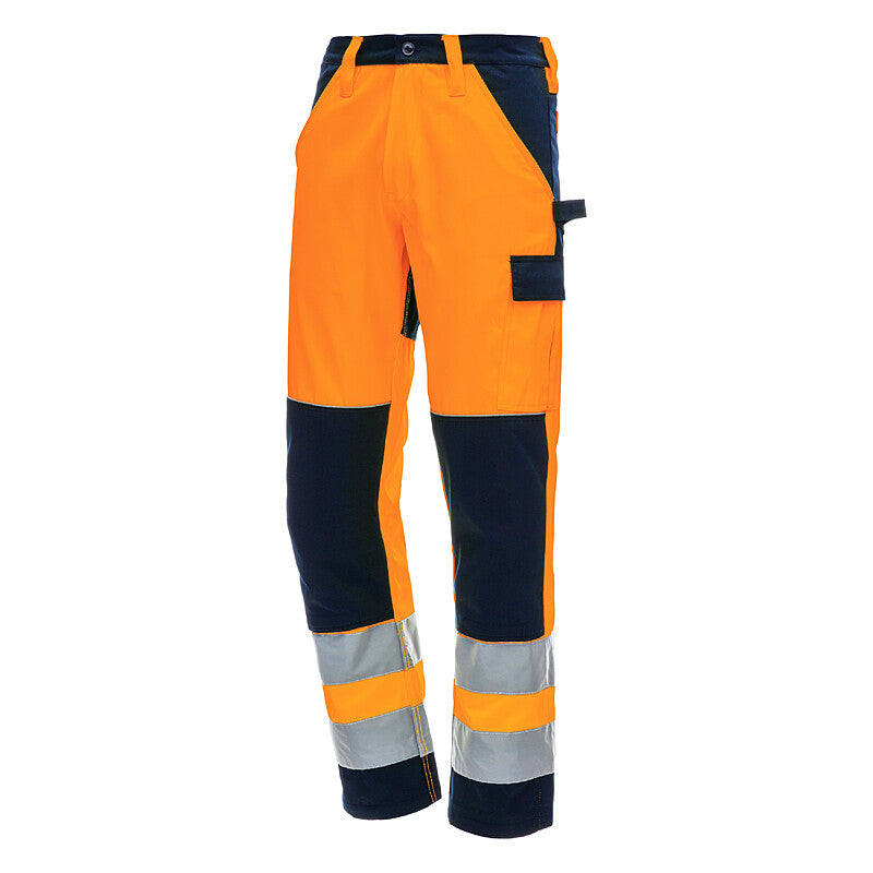 Nitras 7571 MOTION TEX VIZ lange Warn-Arbeitshose neonorange/marineblau