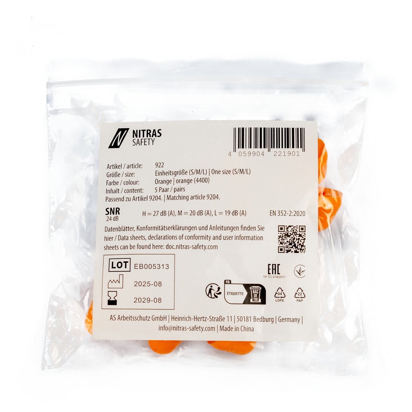 Nitras 922 Gehörschutzstöpsel orange/uni