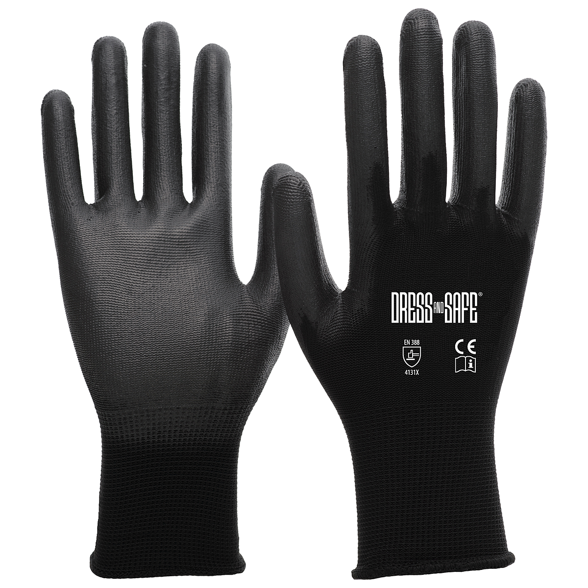 Nitras Nylonhandschuhe schwarz mit PU-Beschichtung – Dress and Safe