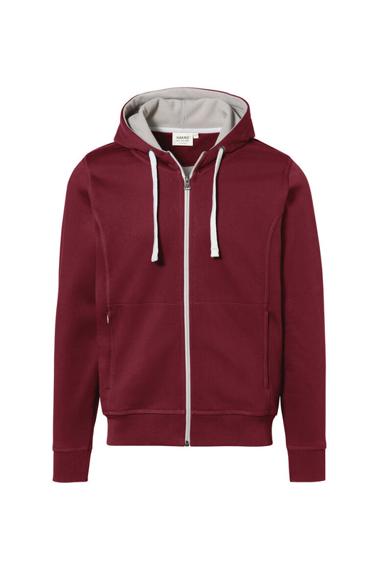Hakro No. 0455 Kapuzenjacke Bonded ECO weinrot/silber